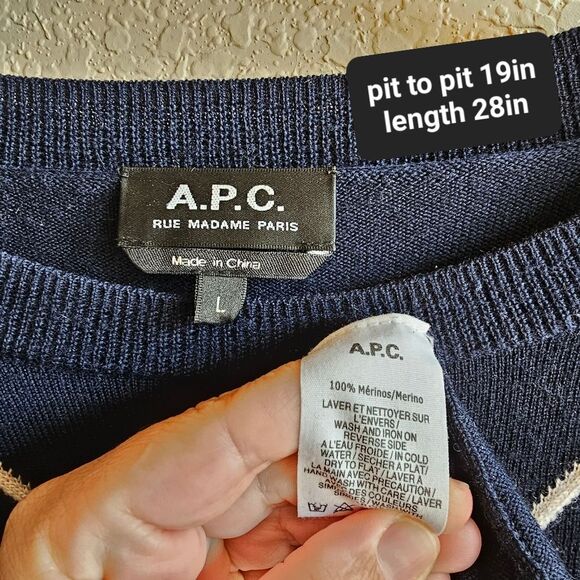 A.P.C. Stephen Navy knit argyle pullon sweater unisex size large merino wool - Picture 3 of 8